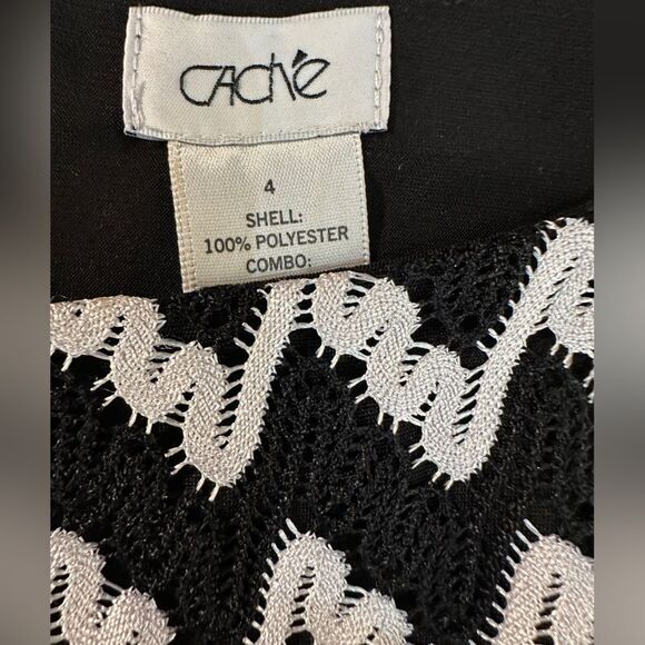 Cache Women's Black White Zig Chevron Embroidered Lace Dress Size 4 - Picture 6 of 8